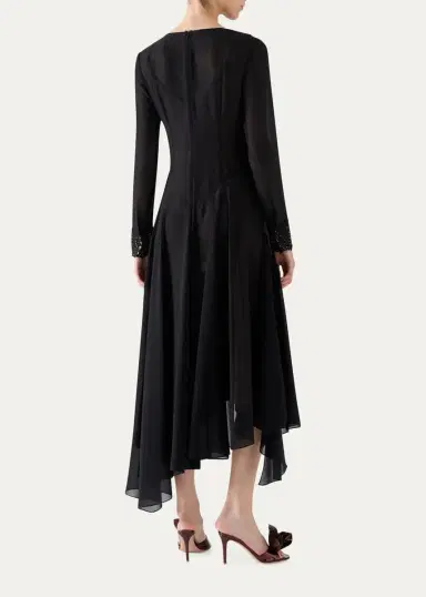 Akris Lace V-Neck Silk Georgette Asymmetric Midi Dress | Thumbnail 3 Akris Lace V-Neck Silk Georgette Asymmetric Midi Dress | Thumbnail 3