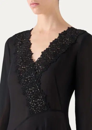 Akris Lace V-Neck Silk Georgette Asymmetric Midi Dress | Thumbnail 5 Akris Lace V-Neck Silk Georgette Asymmetric Midi Dress | Thumbnail 5