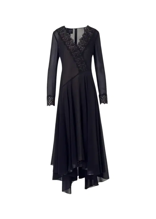 Lace V-Neck Silk Georgette Asymmetric Midi Dress Lace V-Neck Silk Georgette Asymmetric Midi Dress