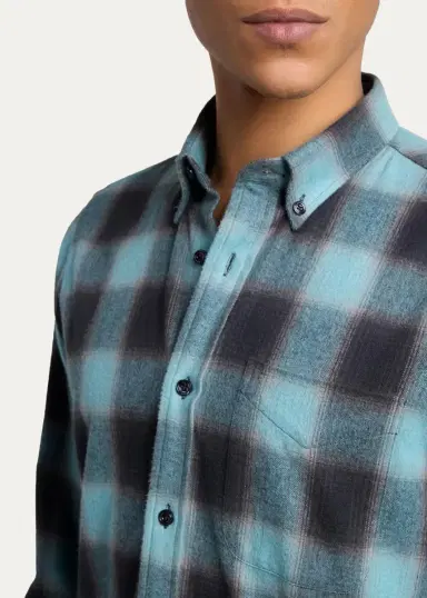 Tom Ford Men's Brushed Flannel Check Button-Down Shirt | Thumbnail 5 Tom Ford Men's Brushed Flannel Check Button-Down Shirt | Thumbnail 5