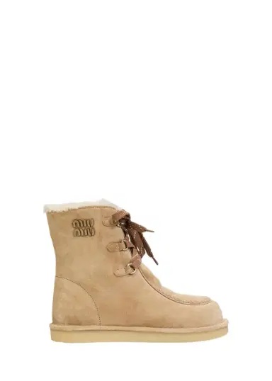 Miu Miu Suede Shearling-Lined Ankle Boots | Thumbnail 1 Miu Miu Suede Shearling-Lined Ankle Boots | Thumbnail 1