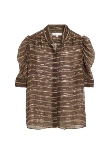Frame The Gillian Striped Silk-Blend Top | Thumbnail 1 Frame The Gillian Striped Silk-Blend Top | Thumbnail 1