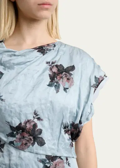 Erdem Floral Crushed Satin Short-Sleeve Asymmetric Midi Dress | Thumbnail 5 Erdem Floral Crushed Satin Short-Sleeve Asymmetric Midi Dress | Thumbnail 5