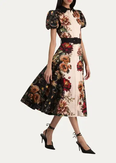 Alice + Olivia Henrietta Floral Belted Midi Dress | Thumbnail 4 Alice + Olivia Henrietta Floral Belted Midi Dress | Thumbnail 4