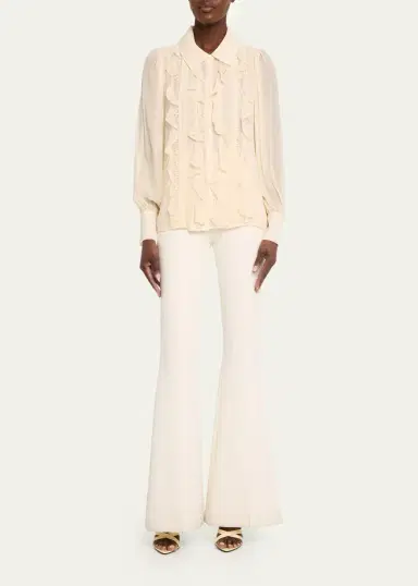Ramy Brook Claire Ruffle Blouson-Sleeve Silk Blouse | Thumbnail 2 Ramy Brook Claire Ruffle Blouson-Sleeve Silk Blouse | Thumbnail 2