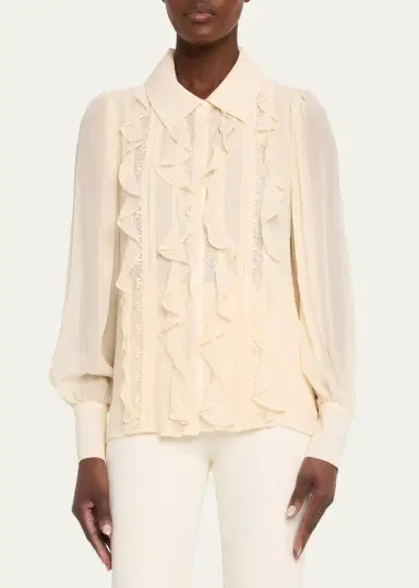 Ramy Brook Claire Ruffle Blouson-Sleeve Silk Blouse | Thumbnail 4 Ramy Brook Claire Ruffle Blouson-Sleeve Silk Blouse | Thumbnail 4
