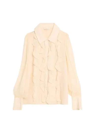 Ramy Brook Claire Ruffle Blouson-Sleeve Silk Blouse | Thumbnail 1 Ramy Brook Claire Ruffle Blouson-Sleeve Silk Blouse | Thumbnail 1