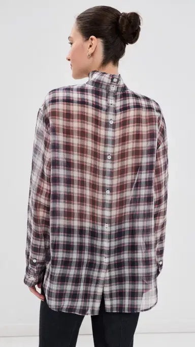 Tibi Silk Cotton Plaid Funnel Neck Shirt | Thumbnail 3 Tibi Silk Cotton Plaid Funnel Neck Shirt | Thumbnail 3