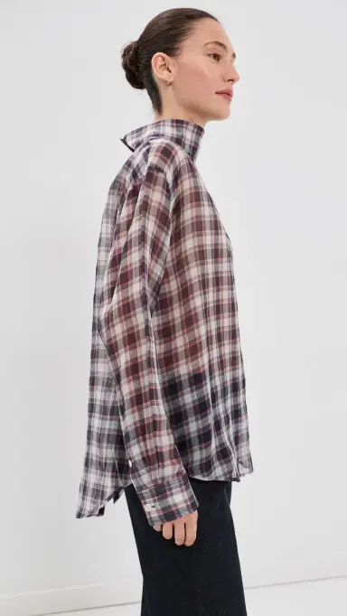 Tibi Silk Cotton Plaid Funnel Neck Shirt | Thumbnail 4 Tibi Silk Cotton Plaid Funnel Neck Shirt | Thumbnail 4