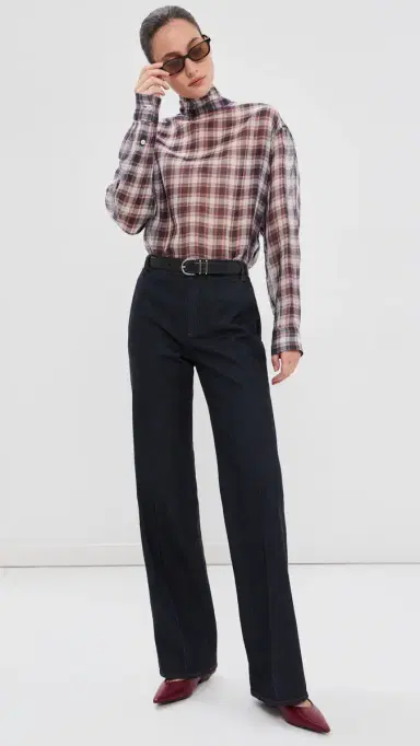 Tibi Silk Cotton Plaid Funnel Neck Shirt | Thumbnail 5 Tibi Silk Cotton Plaid Funnel Neck Shirt | Thumbnail 5