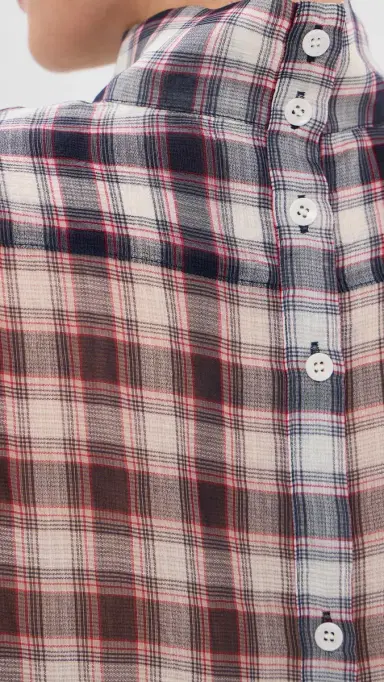 Tibi Silk Cotton Plaid Funnel Neck Shirt | Thumbnail 6 Tibi Silk Cotton Plaid Funnel Neck Shirt | Thumbnail 6