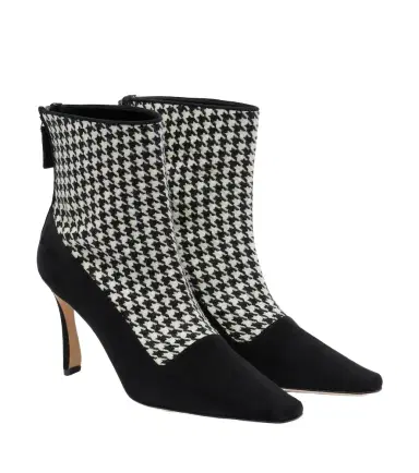 Manolo Blahnik Gosta houndstooth suede-trimmed ankle boots | Thumbnail 1 Manolo Blahnik Gosta houndstooth suede-trimmed ankle boots | Thumbnail 1