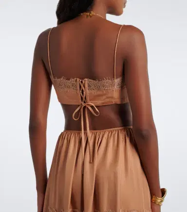 Ulla Johnson Leiko lace-trimmed silk twill crop top | Thumbnail 2 Ulla Johnson Leiko lace-trimmed silk twill crop top | Thumbnail 2
