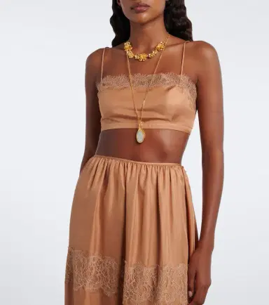 Ulla Johnson Leiko lace-trimmed silk twill crop top | Thumbnail 3 Ulla Johnson Leiko lace-trimmed silk twill crop top | Thumbnail 3