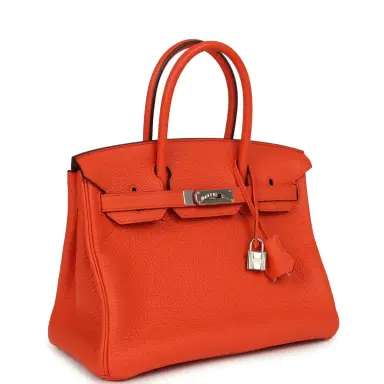 HERMÈS Pre-owned Hermes Birkin 30 Orange Poppy Clemence Palladium Hardware | Thumbnail 2 HERMÈS Pre-owned Hermes Birkin 30 Orange Poppy Clemence Palladium Hardware | Thumbnail 2