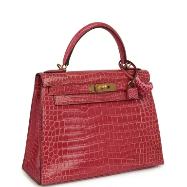 HERMÈS Pre-owned Hermes Kelly Sellier 28 Fuchsia Shiny Porosus Crocodile Gold Hardware | Thumbnail 2 HERMÈS Pre-owned Hermes Kelly Sellier 28 Fuchsia Shiny Porosus Crocodile Gold Hardware | Thumbnail 2