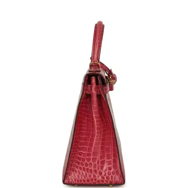 HERMÈS Pre-owned Hermes Kelly Sellier 28 Fuchsia Shiny Porosus Crocodile Gold Hardware | Thumbnail 3 HERMÈS Pre-owned Hermes Kelly Sellier 28 Fuchsia Shiny Porosus Crocodile Gold Hardware | Thumbnail 3