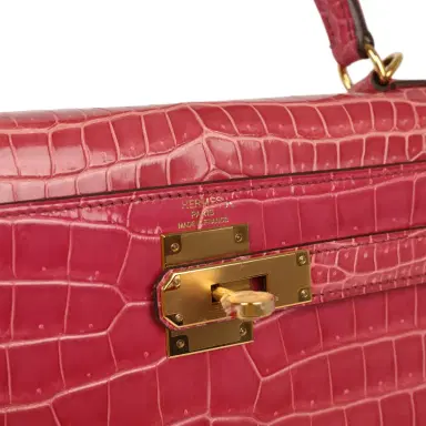 HERMÈS Pre-owned Hermes Kelly Sellier 28 Fuchsia Shiny Porosus Crocodile Gold Hardware | Thumbnail 7 HERMÈS Pre-owned Hermes Kelly Sellier 28 Fuchsia Shiny Porosus Crocodile Gold Hardware | Thumbnail 7