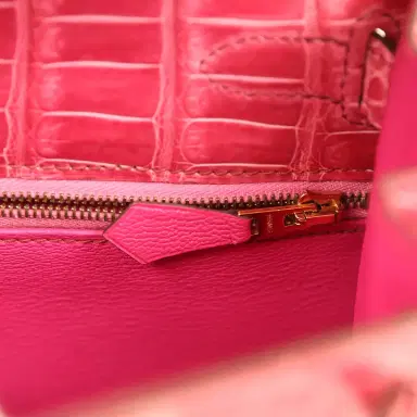 HERMÈS Pre-owned Hermes Kelly Sellier 28 Fuchsia Shiny Porosus Crocodile Gold Hardware | Thumbnail 9 HERMÈS Pre-owned Hermes Kelly Sellier 28 Fuchsia Shiny Porosus Crocodile Gold Hardware | Thumbnail 9