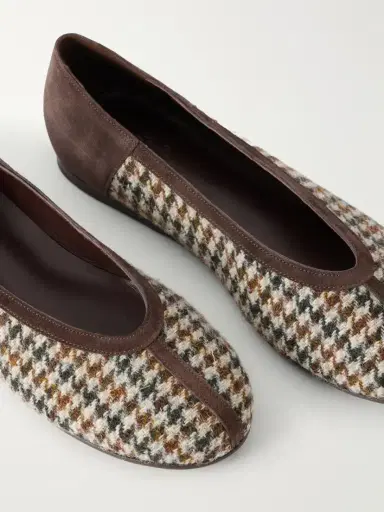 Ancient Greek Sandals Aeropi Suede-trimmed Houndstooth Tweed Ballet Flats | Thumbnail 5 Ancient Greek Sandals Aeropi Suede-trimmed Houndstooth Tweed Ballet Flats | Thumbnail 5