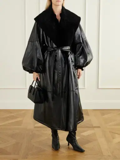 Magda Butrym Belted Plush-trimmed Leather Coat | Thumbnail 2 Magda Butrym Belted Plush-trimmed Leather Coat | Thumbnail 2