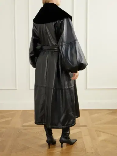 Magda Butrym Belted Plush-trimmed Leather Coat | Thumbnail 3 Magda Butrym Belted Plush-trimmed Leather Coat | Thumbnail 3