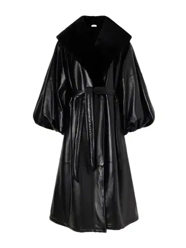 Magda Butrym Belted Plush-trimmed Leather Coat | Thumbnail 1 Magda Butrym Belted Plush-trimmed Leather Coat | Thumbnail 1