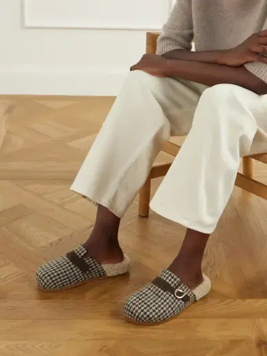 Ancient Greek Sandals Vasilitsa Shearling-trimmed Houndstooth Tweed Mules | Thumbnail 2 Ancient Greek Sandals Vasilitsa Shearling-trimmed Houndstooth Tweed Mules | Thumbnail 2
