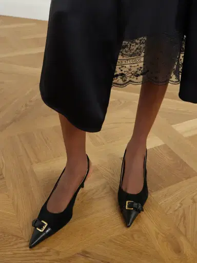 JW Anderson Buckled Leather-trimmed Suede Slingback Pumps | Thumbnail 2 JW Anderson Buckled Leather-trimmed Suede Slingback Pumps | Thumbnail 2