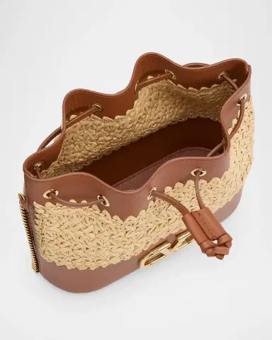 Valentino Garavani Mini Raffia & Leather Bucket Crossbody Bag | Thumbnail 4 Valentino Garavani Mini Raffia & Leather Bucket Crossbody Bag | Thumbnail 4