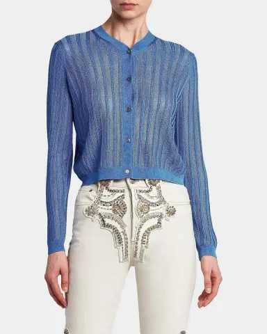 Versace La Vacanza Mesh Rib-Knit Cardigan | Thumbnail 4 Versace La Vacanza Mesh Rib-Knit Cardigan | Thumbnail 4