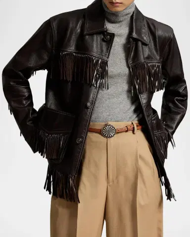 Polo Ralph Lauren Fringed Leather Button-Front Jacket | Thumbnail 4 Polo Ralph Lauren Fringed Leather Button-Front Jacket | Thumbnail 4