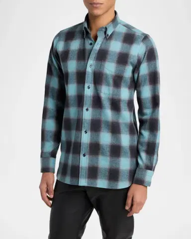 Tom Ford Men's Brushed Flannel Check Button-Down Shirt | Thumbnail 4 Tom Ford Men's Brushed Flannel Check Button-Down Shirt | Thumbnail 4