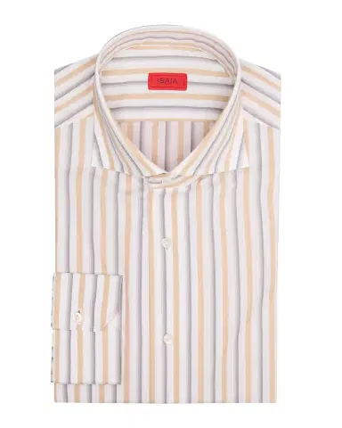 Isaia Men's Cotton and Linen Stripe Dress Shirt | Thumbnail 3 Isaia Men's Cotton and Linen Stripe Dress Shirt | Thumbnail 3