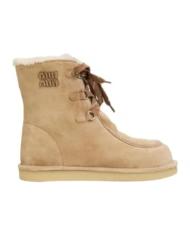 Miu Miu Suede Shearling-Lined Ankle Boots | Thumbnail 1 Miu Miu Suede Shearling-Lined Ankle Boots | Thumbnail 1