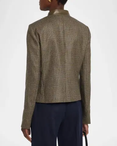Lafayette 148 New York Leather-Trim Glen Check Jacket | Thumbnail 3 Lafayette 148 New York Leather-Trim Glen Check Jacket | Thumbnail 3