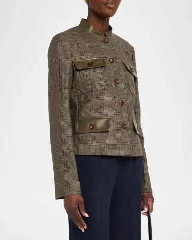 Lafayette 148 New York Leather-Trim Glen Check Jacket | Thumbnail 4 Lafayette 148 New York Leather-Trim Glen Check Jacket | Thumbnail 4