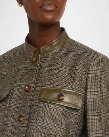 Lafayette 148 New York Leather-Trim Glen Check Jacket | Thumbnail 5 Lafayette 148 New York Leather-Trim Glen Check Jacket | Thumbnail 5