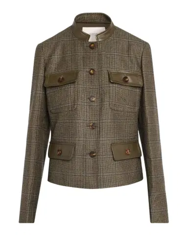 Lafayette 148 New York Leather-Trim Glen Check Jacket | Thumbnail 1 Lafayette 148 New York Leather-Trim Glen Check Jacket | Thumbnail 1