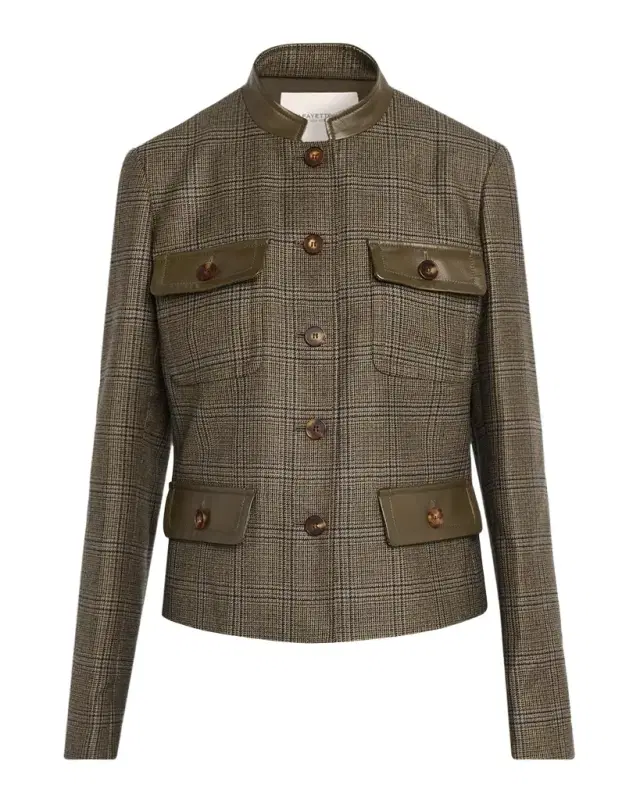Leather-Trim Glen Check Jacket Leather-Trim Glen Check Jacket