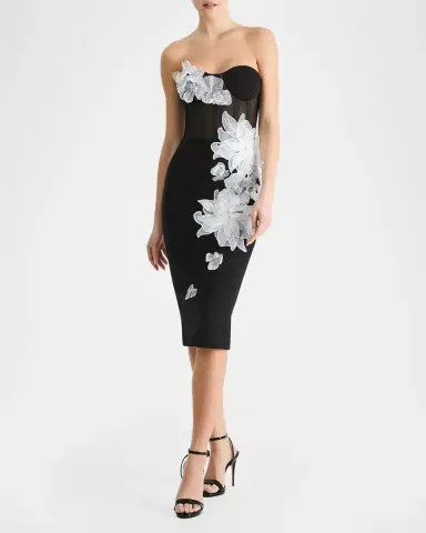 HELSI Rowan Strapless Floral Applique Bodycon Midi Dress | Thumbnail 2 HELSI Rowan Strapless Floral Applique Bodycon Midi Dress | Thumbnail 2
