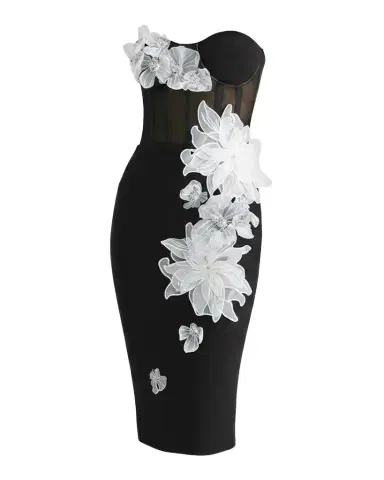 HELSI Rowan Strapless Floral Applique Bodycon Midi Dress | Thumbnail 1 HELSI Rowan Strapless Floral Applique Bodycon Midi Dress | Thumbnail 1