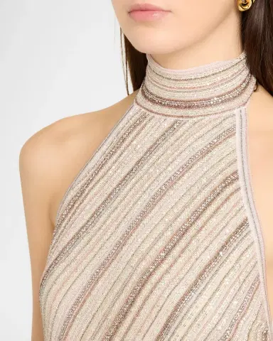 Missoni Sleeveless Metallic Diagonal Striped Mini Halter Dress | Thumbnail 5 Missoni Sleeveless Metallic Diagonal Striped Mini Halter Dress | Thumbnail 5