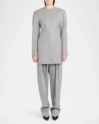 Bottega Veneta Tailored Wool Strong-Shoulder Long-Sleeve Mini Dress | Thumbnail 2 Bottega Veneta Tailored Wool Strong-Shoulder Long-Sleeve Mini Dress | Thumbnail 2