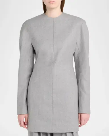 Bottega Veneta Tailored Wool Strong-Shoulder Long-Sleeve Mini Dress | Thumbnail 4 Bottega Veneta Tailored Wool Strong-Shoulder Long-Sleeve Mini Dress | Thumbnail 4
