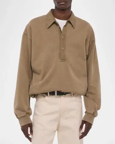 Helmut Lang Men's Terry Long-Sleeve Polo Shirt | Thumbnail 4 Helmut Lang Men's Terry Long-Sleeve Polo Shirt | Thumbnail 4