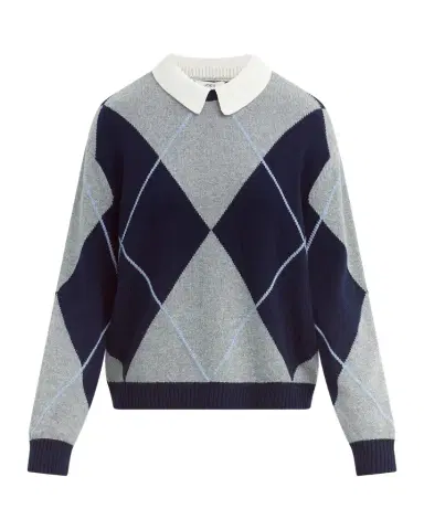 Joe's Jeans The Jude Argyle Wool-Blend Collared Sweater | Thumbnail 1 Joe's Jeans The Jude Argyle Wool-Blend Collared Sweater | Thumbnail 1
