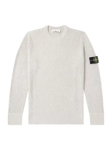 Stone Island Logo-Appliquéd Ribbed Virgin Wool Sweater - Men | Thumbnail 1 Stone Island Logo-Appliquéd Ribbed Virgin Wool Sweater - Men | Thumbnail 1