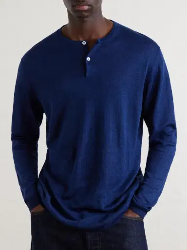 Anderson & Sheppard Linen Henley Sweater - Men | Thumbnail 3 Anderson & Sheppard Linen Henley Sweater - Men | Thumbnail 3