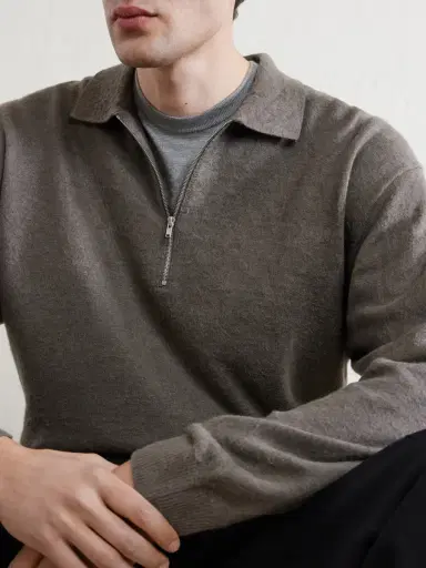 ATON Linen and Cotton-Blend Half-Zip Polo Sweater - Men | Thumbnail 5 ATON Linen and Cotton-Blend Half-Zip Polo Sweater - Men | Thumbnail 5